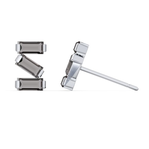 Baguette Scatter Stud Earrings – Sterling Silver with Smokey Quartz