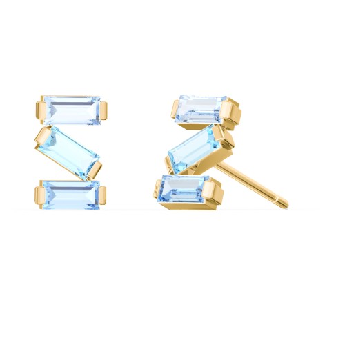 Baguette Scatter Stud Earrings – 10K Yellow Gold with Aquamarine and Blue Topaz
