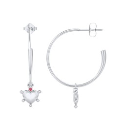 Large Open Hoop Earrings with Beaded Puffed Heart Charm and Accents