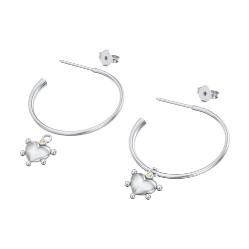 Large Open Hoop Earrings with Beaded Puffed Heart Charm and Accents