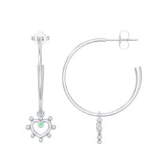 Large Open Hoop Earrings with Beaded Open Heart Charm and Accents