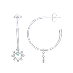 Large Open Hoop Earrings with Beaded Open Heart Charm and Accents – Sterling Silver with Citrine