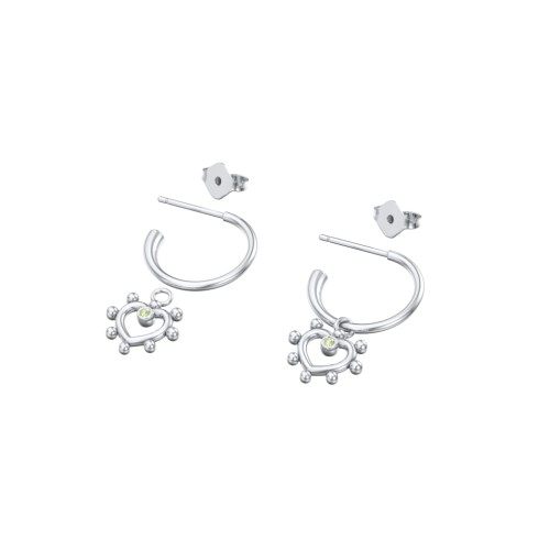 Small Open Hoop Earrings with Beaded Open Heart Charm and Accents