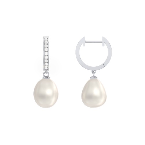 Freshwater Pearl Drop Huggie Earrings with Accents – Sterling Silver