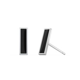 Petite Enameled Bar Stud Earrings - Black in 925 Sterling Silver