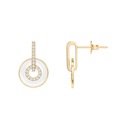Pavé Drop Studs with Spinning Enamel Discs – 18K Gold Plated Silver