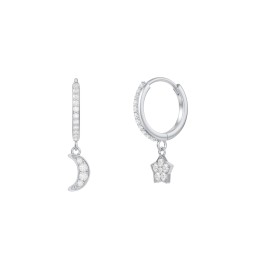 Pavé Star and Moon Huggie Earrings in 925 Sterling Silver