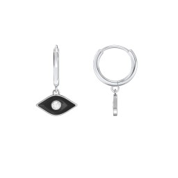 Evil Eye Charm Huggie Earrings with Enamel and Accent in 925 Sterling Silver