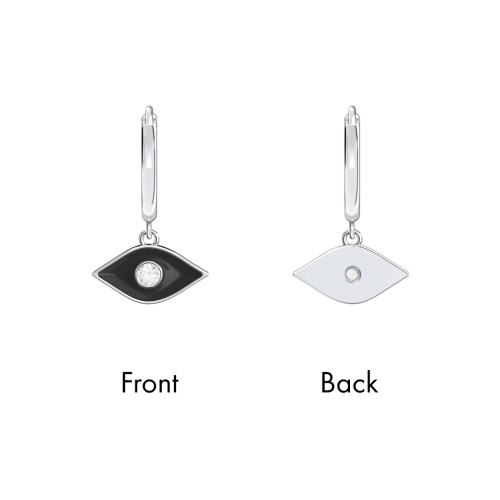 Evil Eye Charm Huggie Earrings with Enamel and Accent – Sterling Silver