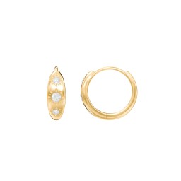 Tiny Floral Huggie Earrings with Accent Stones in 18K Gold Plated Silver