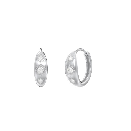 Tiny Floral Huggie Earrings with Accent Stones – Sterling Silver