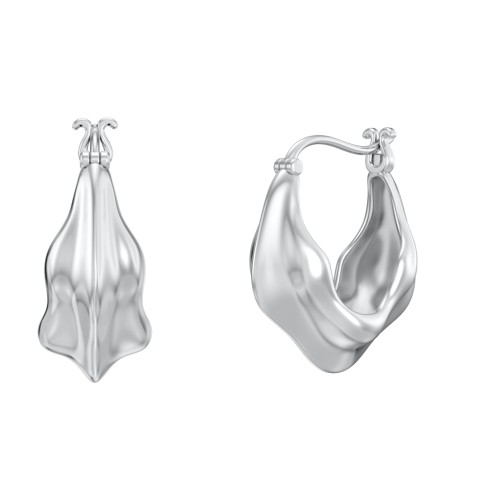 Chunky Organic Leaf Hoop Earrings – Sterling Silver