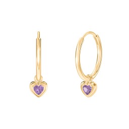 Medium Hoops with Removable Puffy Heart Birthstone Charms in with Amethyst