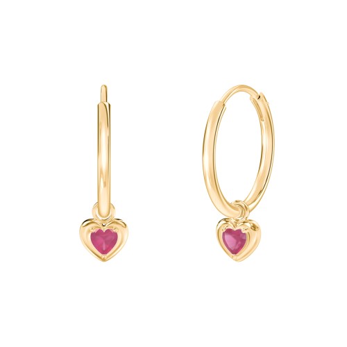 Medium Hoops with Removable Puffy Heart Birthstone Charms – with Ruby