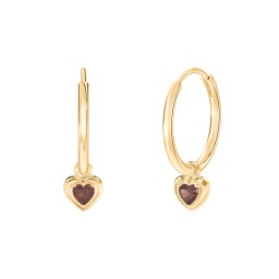 Medium Hoops with Removable Puffy Heart Birthstone Charms with Garnet