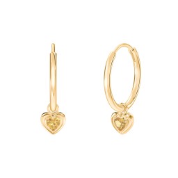 Medium Hoops with Removable Puffy Heart Birthstone Charms in with Citrine