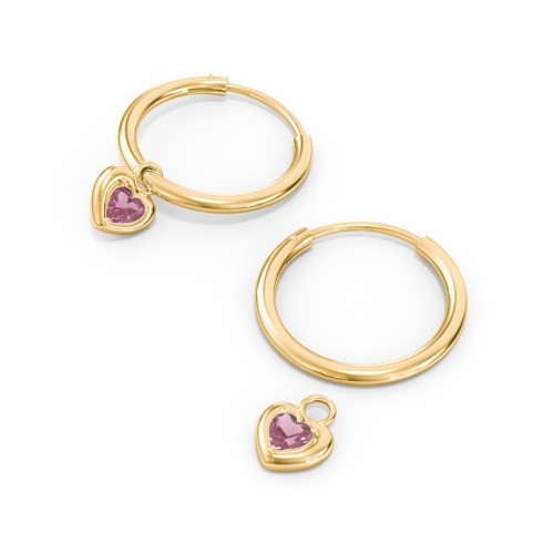 Medium Hoops with Removable Puffy Heart Birthstone Charms – with Pink Tourmaline