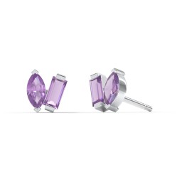 Toi et Moi Marquise and Baguette Gemstone Stud Earrings in 925 Sterling Silver with Amethyst