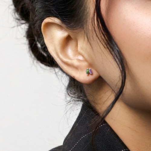 Toi et Moi Marquise and Baguette Gemstone Stud Earrings – Sterling Silver with Citrine and Garnet