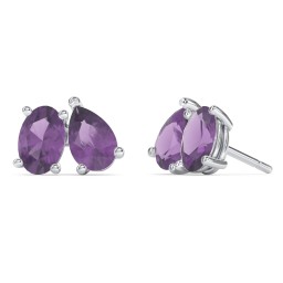 Toi et Moi Oval and Pear Gemstone Stud Earrings in 925 Sterling Silver with Amethyst