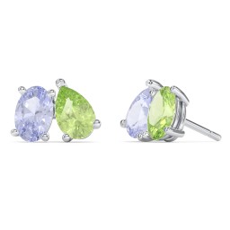 Toi et Moi Oval and Pear Gemstone Stud Earrings in 925 Sterling Silver with Lavender Premium Zirconia and Peridot