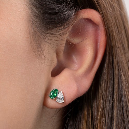Toi et Moi Oval and Pear Gemstone Stud Earrings – Sterling Silver with Lavender Premium Zirconia and Peridot