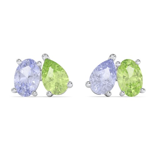 Toi et Moi Oval and Pear Gemstone Stud Earrings – Sterling Silver with Lavender Premium Zirconia and Peridot
