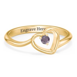 Heart Bypass Ring in 18K Gold Plated Silver with Alexandrite and Cubic Zirconia