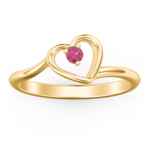 Heart Bypass Ring – 14K Yellow Gold with Ruby