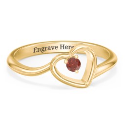 Heart Bypass Ring in 18K Gold Plated Silver with Garnet
