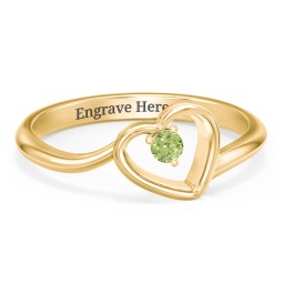 Heart Bypass Ring in 18K Gold Plated Silver with Peridot and Cubic Zirconia