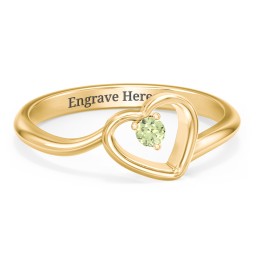 Heart Bypass Ring in 18K Gold Plated Silver with Peridot and Cubic Zirconia