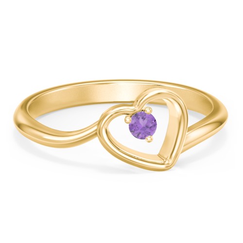 Heart Bypass Ring – 18K Gold Plated Silver with Amethyst