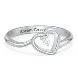 Heart Bypass Ring in 925 Sterling Silver with Diamond
