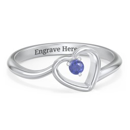 Heart Bypass Ring in 925 Sterling Silver with Blue Sapphire