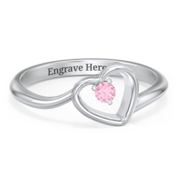 Heart Bypass Ring in 925 Sterling Silver with Pink Tourmaline