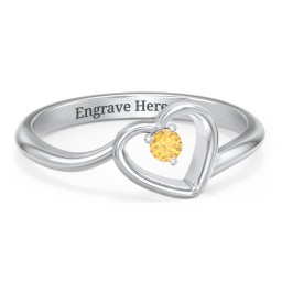 Heart Bypass Ring in 925 Sterling Silver with Citrine