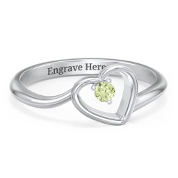 Heart Bypass Ring in 925 Sterling Silver with Peridot