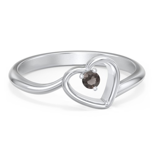 Heart Bypass Ring – Sterling Silver with Smokey Quartz