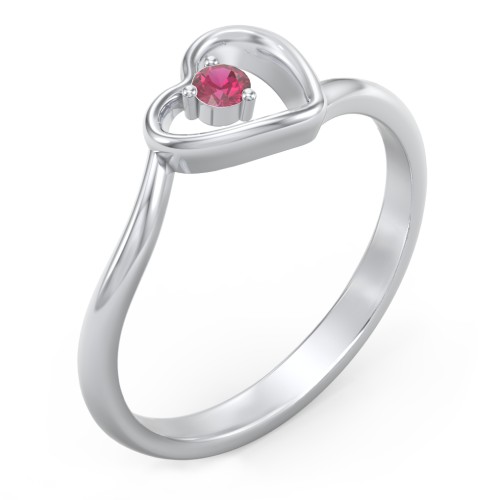 Heart Bypass Ring – 10K White Gold with Ruby