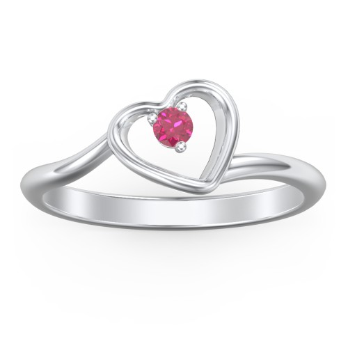 Heart Bypass Ring – 10K White Gold with Ruby