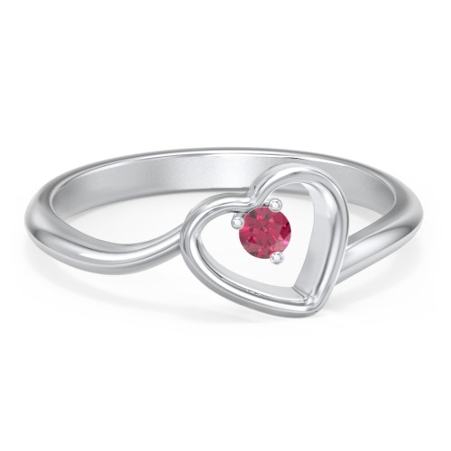 Heart Bypass Ring – 10K White Gold with Ruby