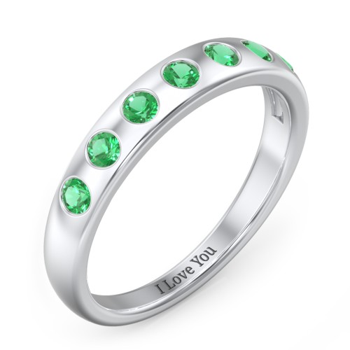 Flush Set Gemstone Belt Ring – Sterling Silver with Emerald
