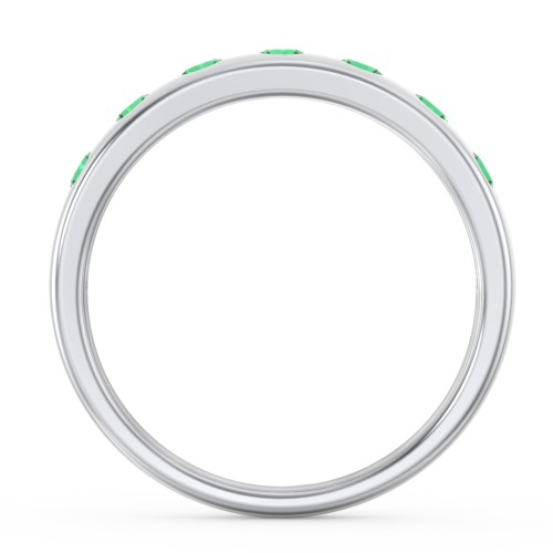 Flush Set Gemstone Belt Ring – Sterling Silver with Emerald