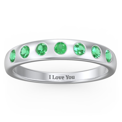 Flush Set Gemstone Belt Ring – Sterling Silver with Emerald
