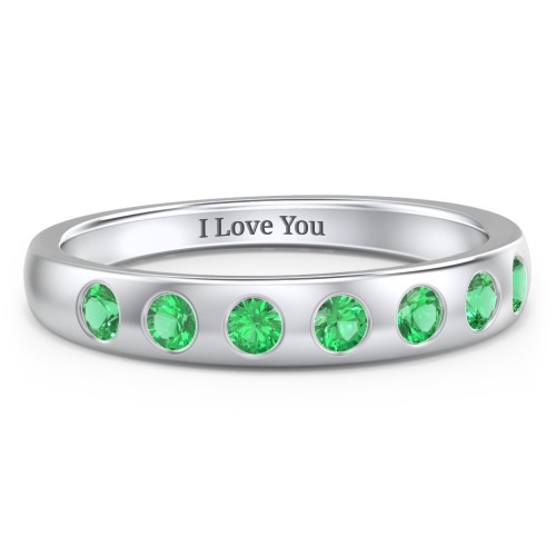 Flush Set Gemstone Belt Ring – Sterling Silver with Emerald