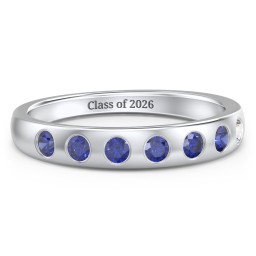 Flush Set Gemstone Belt Ring in 925 Sterling Silver with Blue Sapphire and Cubic Zirconia