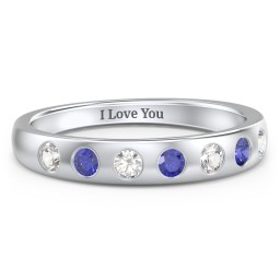 Flush Set Gemstone Belt Ring in 925 Sterling Silver with Cubic Zirconia and Blue Sapphire