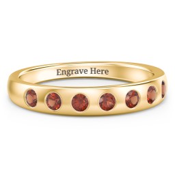 Flush Set Gemstone Belt Ring in 10K Solid Yellow Gold with Garnet