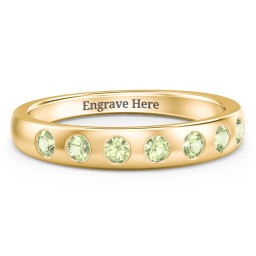 Flush Set Gemstone Belt Ring in 10K Solid Yellow Gold with Peridot